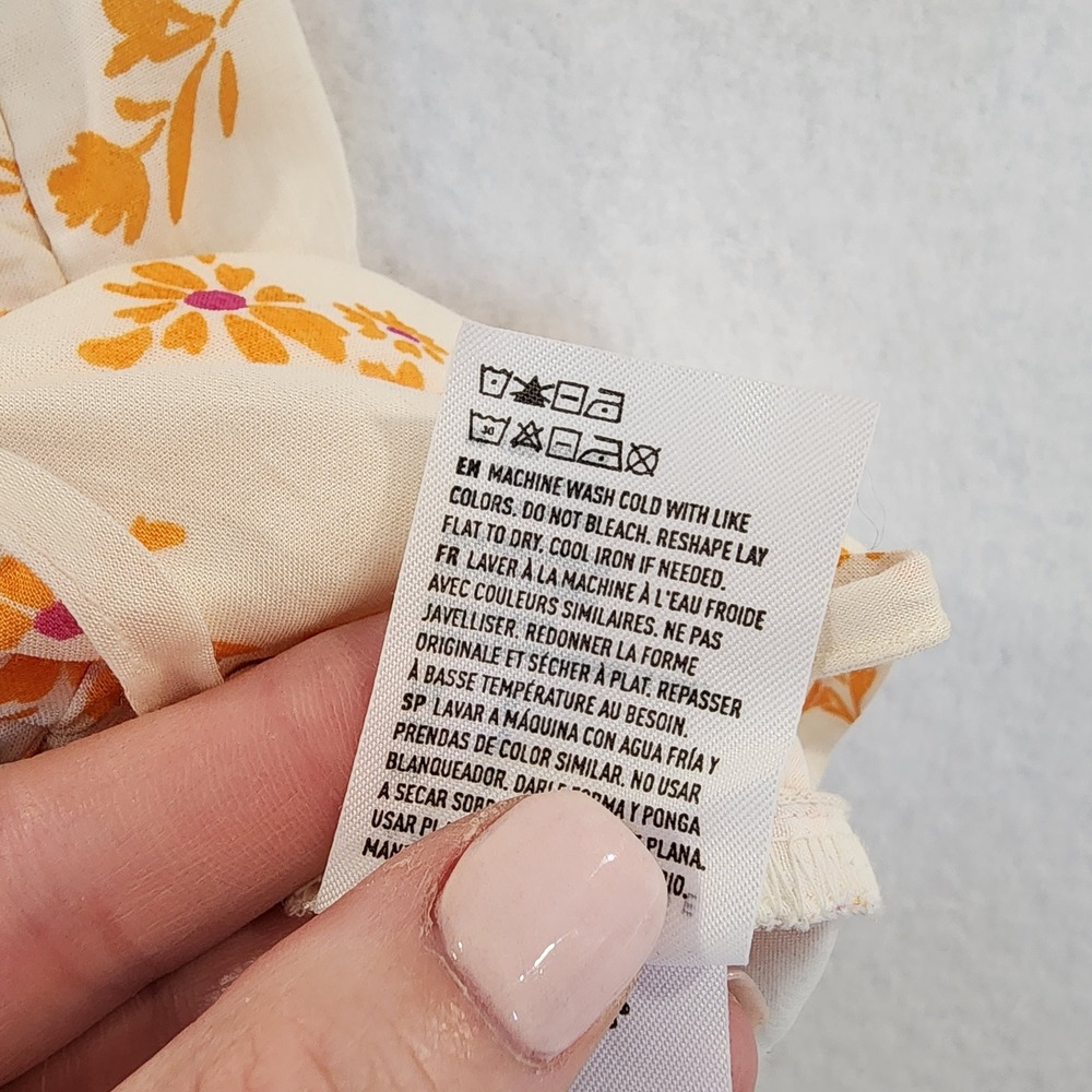 American Eagle Womens Large Floral Ruched Mini Skirt L Cream Orange Side Zip - Picture 9 of 10